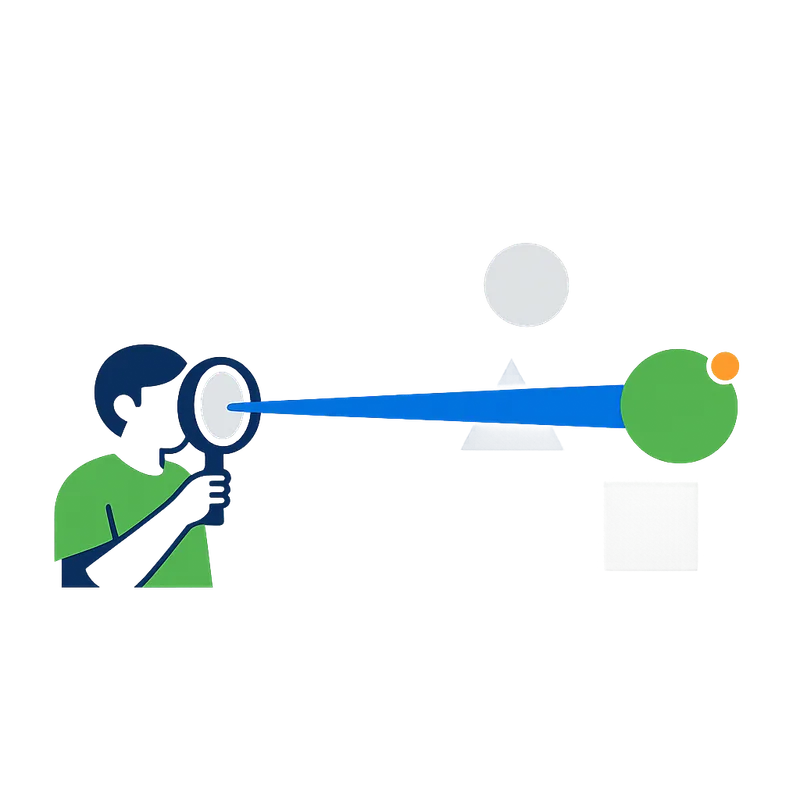 Ilustração: uma pessoa usa uma lupa para encontrar um alvo, representando quem já procura uma solução.