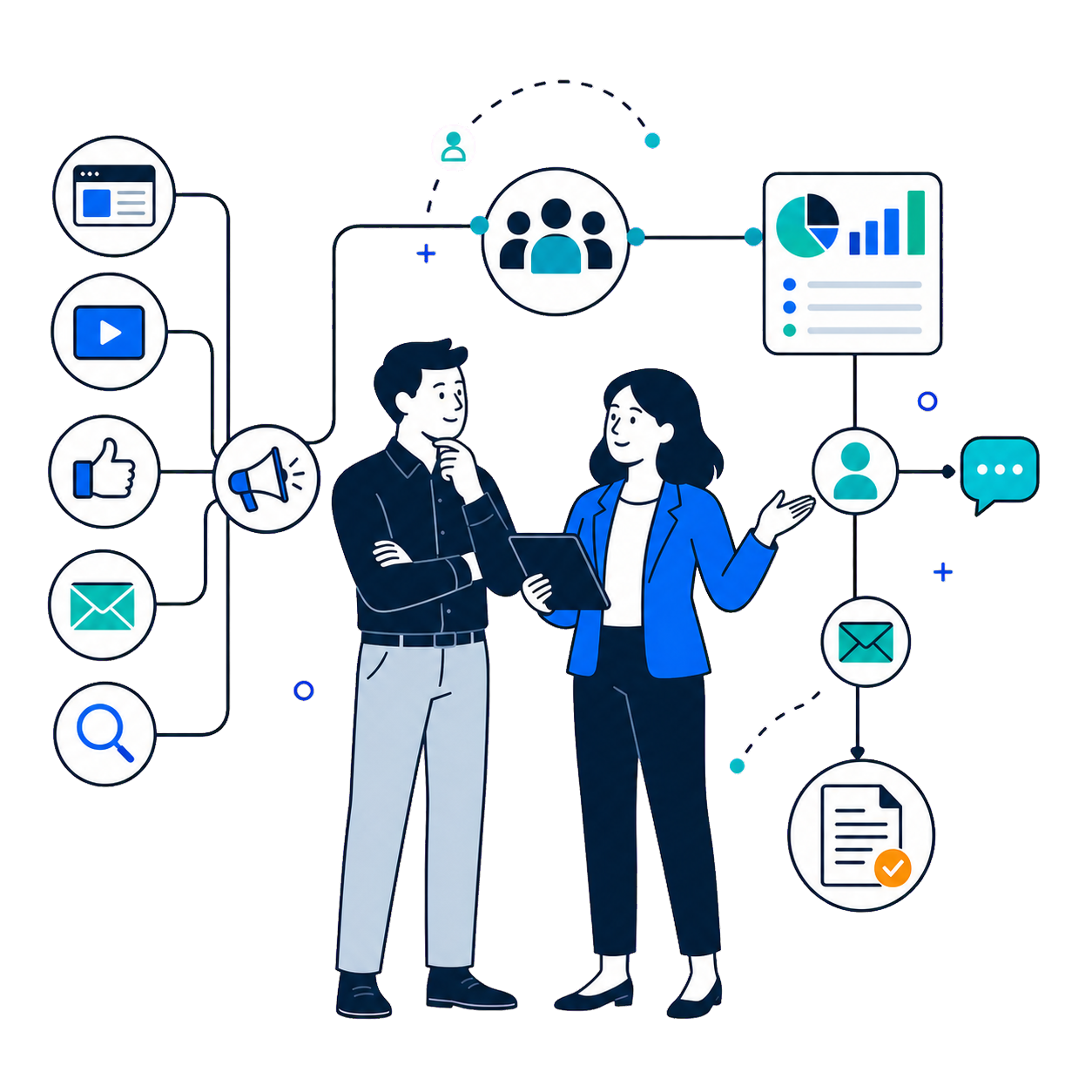 Empresário e estrategista analisam uma rede que conecta mídia, público, dados, atendimento e venda.